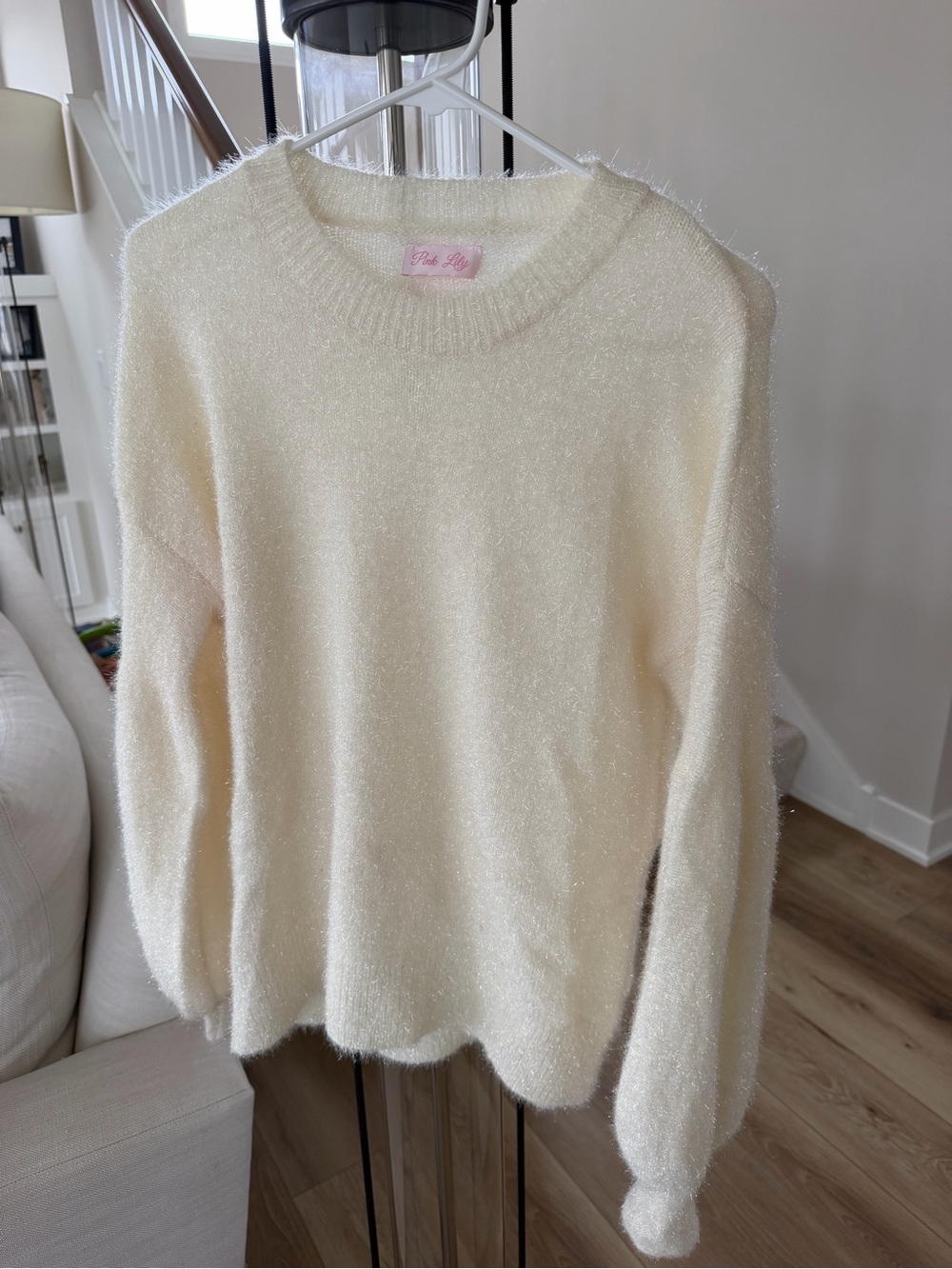 Pink Lily Ivory Sparkle Crewneck Sweater